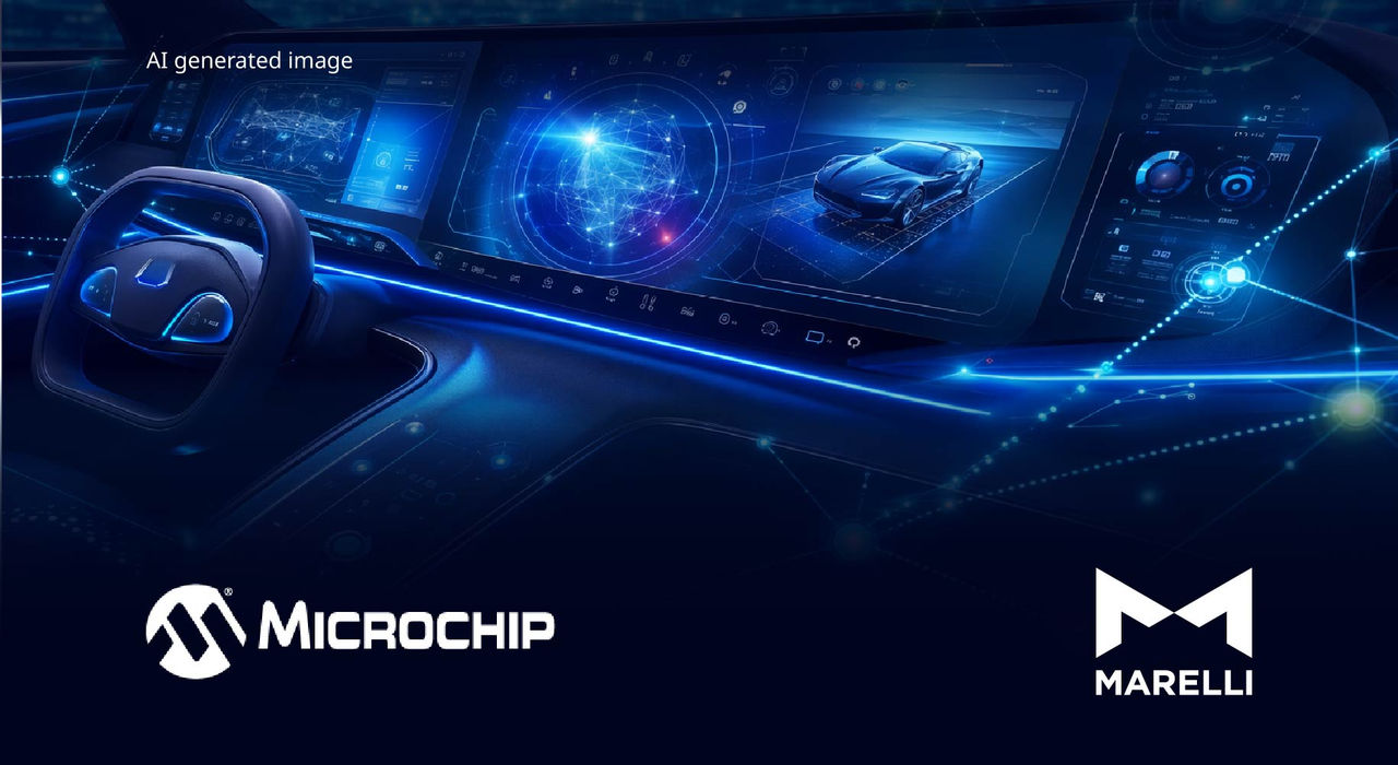 Futuristic car interior with a panoramic digital dashboard displaying connected vehicle data, advanced electronics, and intelligent mobility technologies in a blue high-tech environment.