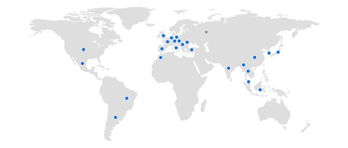 World map where countries where Marelli is present are indicated
